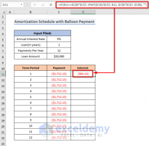 Amortization Schedule with Balloon Payment and Extra Payments in Excel