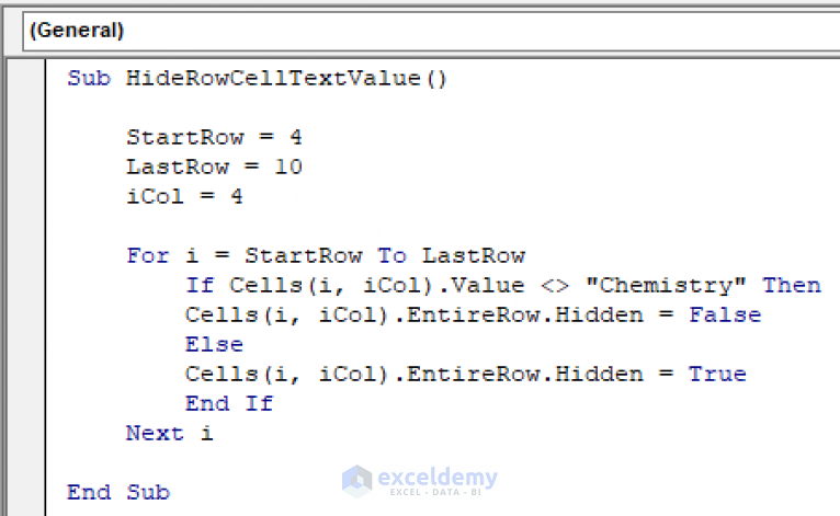 Vba To Hide Rows Based On Cell Value In Excel 14 Examples 9601