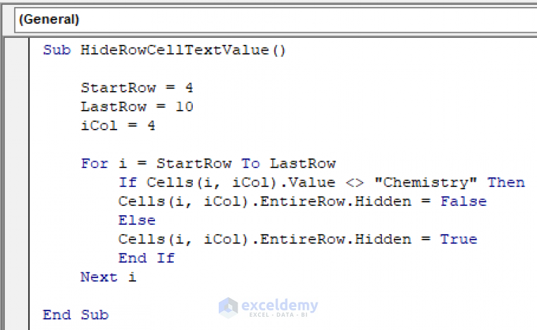 Excel Vba Hide Rows Depending On Cell Value