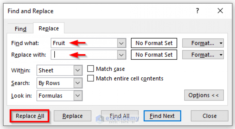 Excel Replace Text With Blank