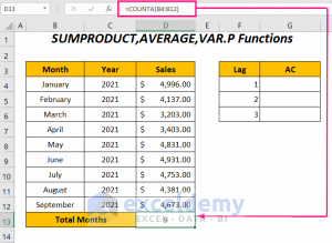 how to calculate autocorrelation on excel