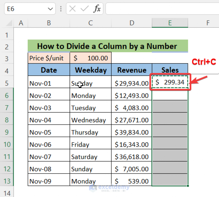 How to Divide a Column by a Number in Excel (3 Quick Methods)