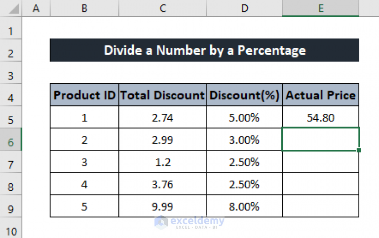 How To Divide A Number By A Percentage In Excel