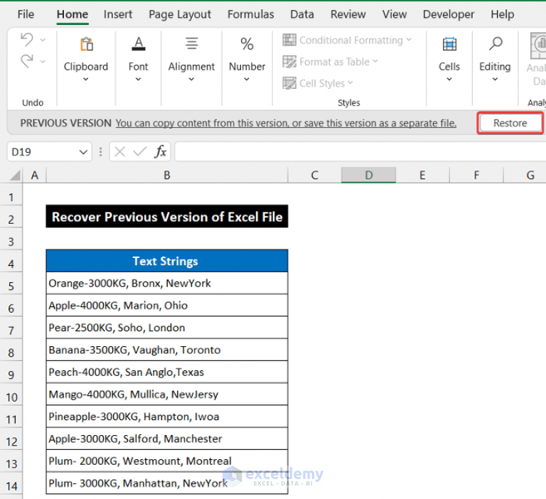 How To Recover Previous Version Of Excel File 4 Easy Ways Exceldemy