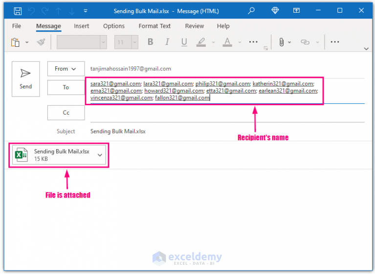 How To Send Bulk Email From Outlook Using Excel 3 Ways Exceldemy 6034