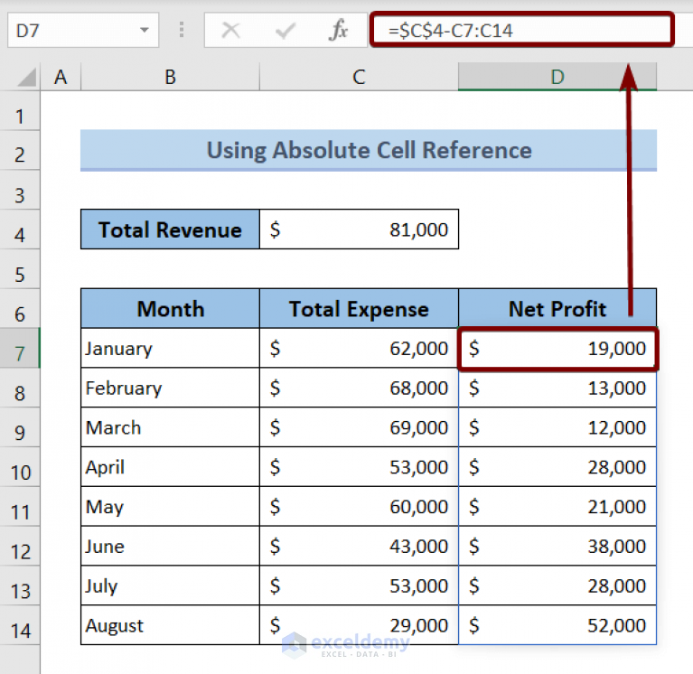 excel subtract between two columns