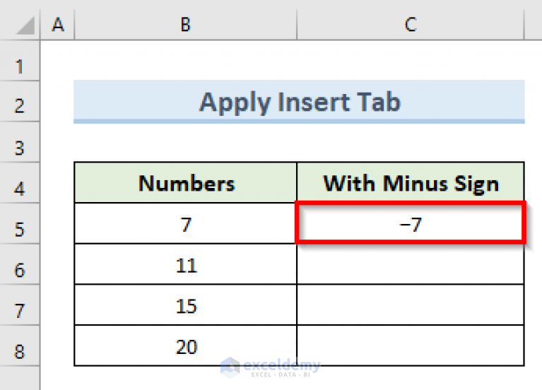 how-to-type-minus-sign-in-excel-without-formula-6-simple-methods