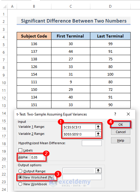 How To Find Significant Difference Between Two Numbers In Excel