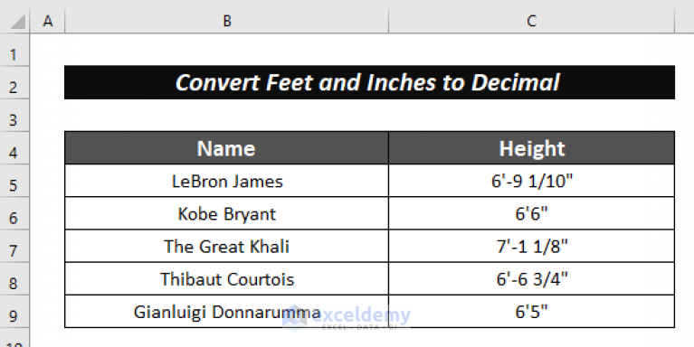 how-to-convert-feet-and-inches-to-decimal-in-excel-2-easy-methods