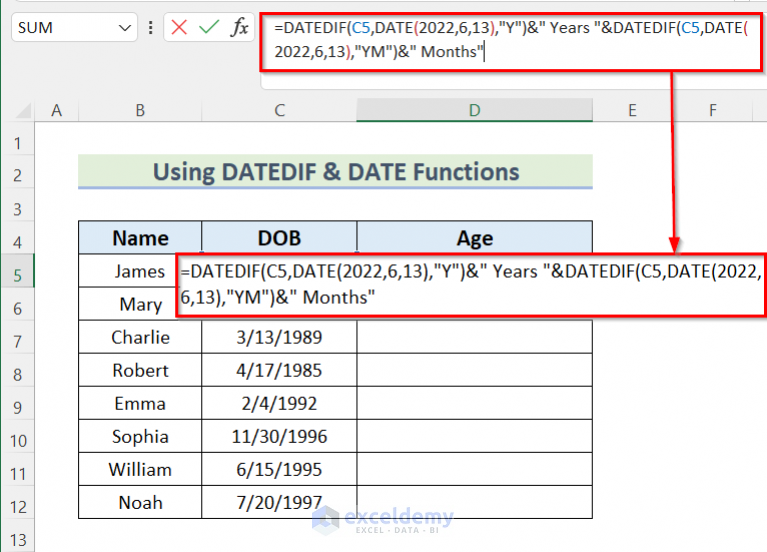 How To Calculate Age In Excel In Years And Months 5 Easy Ways 5660