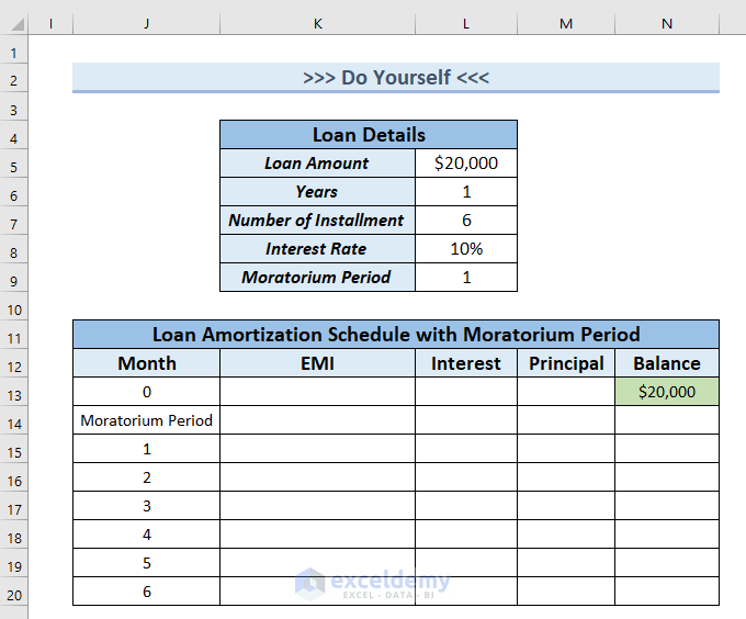 Create Loan Amortization Schedule With Moratorium Period In Excel