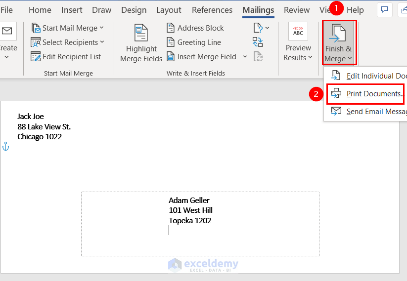 How to Mail Merge from Excel to Word Envelopes (2 Methods)