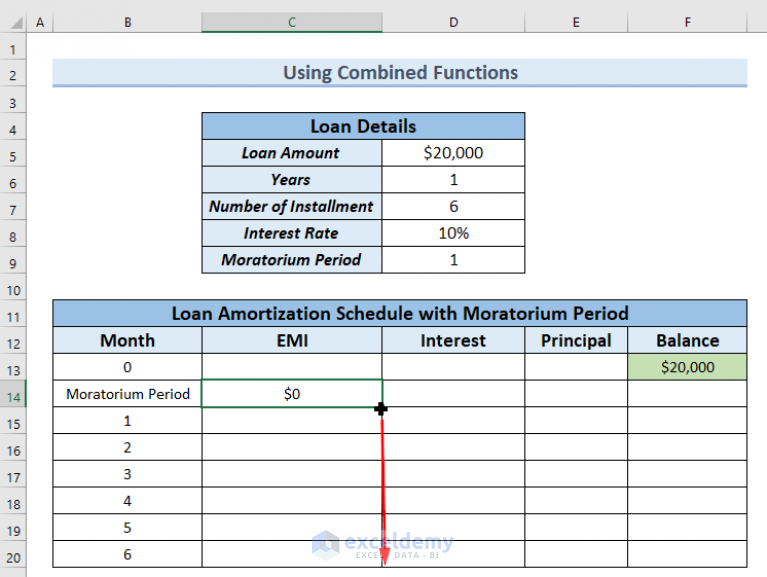 Create Loan Amortization Schedule with Moratorium Period in Excel