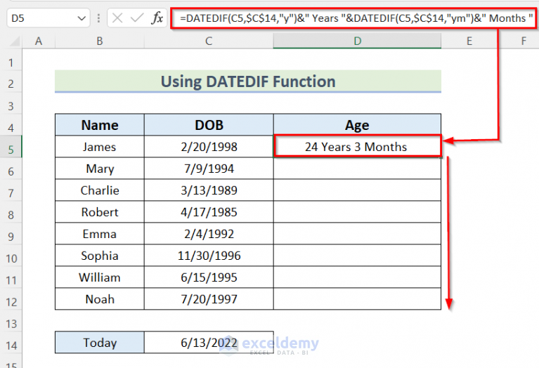 How To Calculate Age In Excel In Years And Months 5 Easy Ways 