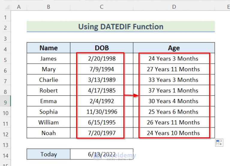 How To Calculate Age In Excel In Years And Months 5 Easy Ways 3450