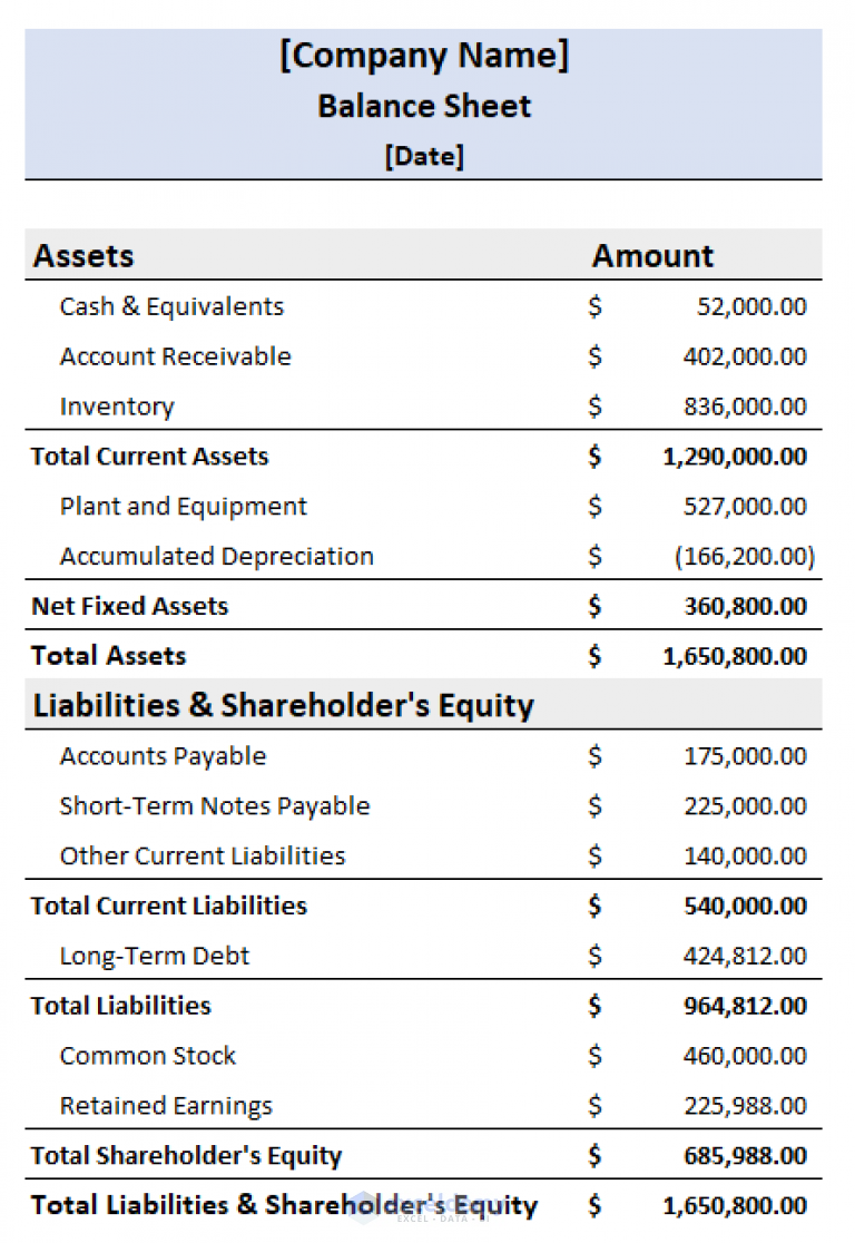 Balance Sheet Format In Excel With Formulas Create With Easy Steps 