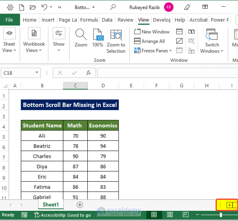 [Fixed!] Bottom Scroll Bar Missing in Excel (7 Possible Solutions)