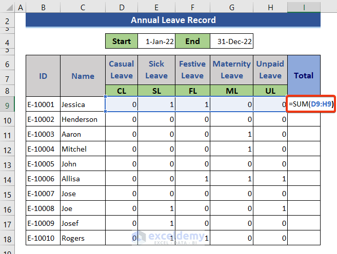 How To Calculate Annual Leave In Excel with Detailed Steps 