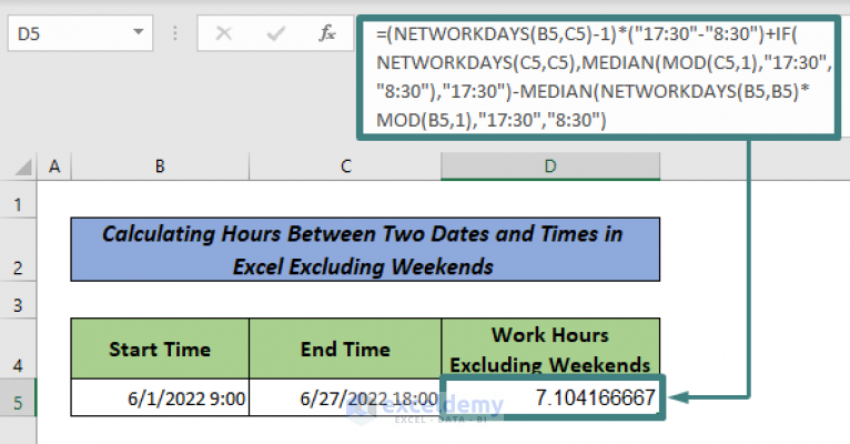 Calculate Hours Between Two Dates And Times In Excel Excluding Weekends