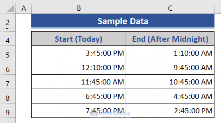 Excel Calculate Hours Between Two Times After Midnight