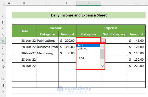 Daily Budget Excel Template