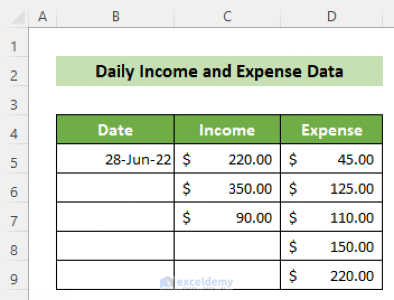 excel spreadsheet daily expense and income