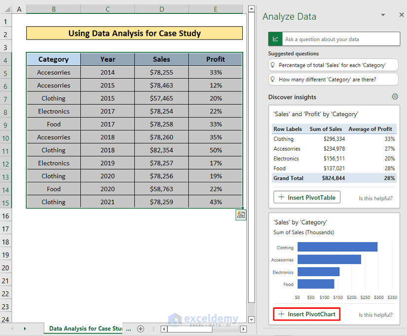 business analyst excel case study
