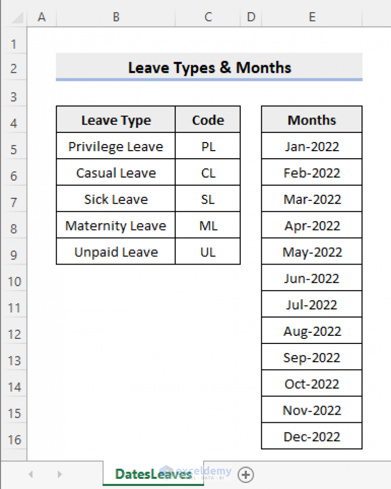 Employee Leave Record Format in Excel (Create with Detailed Steps)