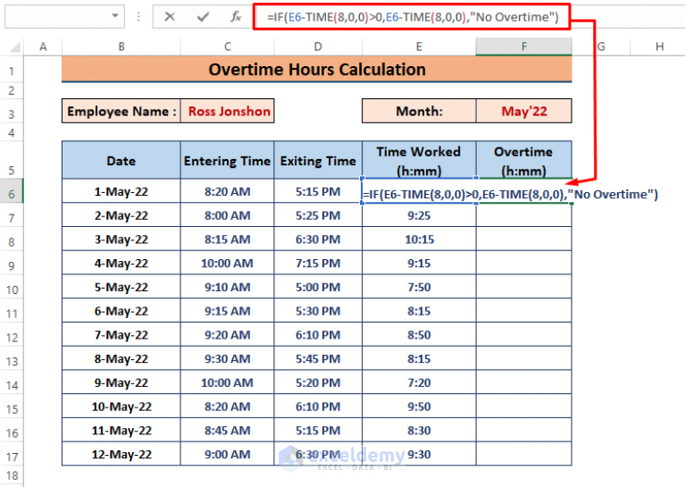 How to Calculate Overtime Hours in Excel Using IF Function - ExcelDemy