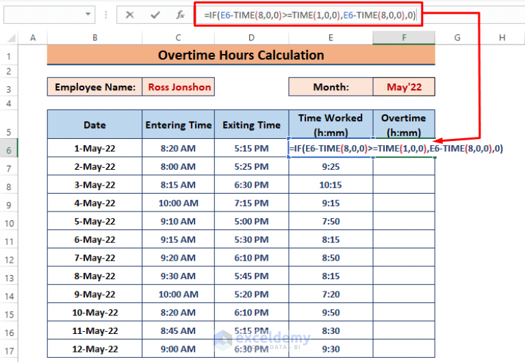 How To Calculate Overtime Hours In Excel Using IF Function - ExcelDemy