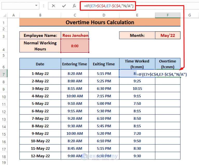 How To Calculate Overtime Hours In Excel Using IF Function ExcelDemy