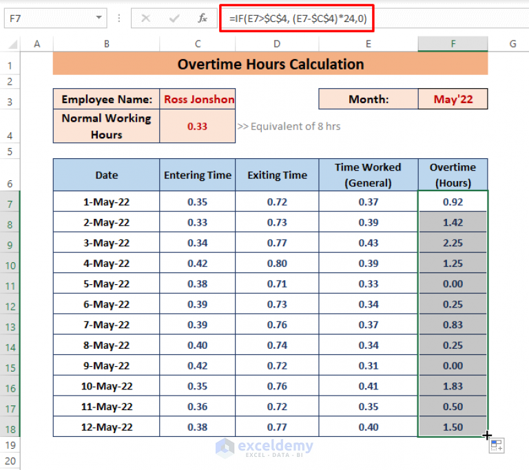 How to Calculate Overtime Hours in Excel Using IF Function - ExcelDemy