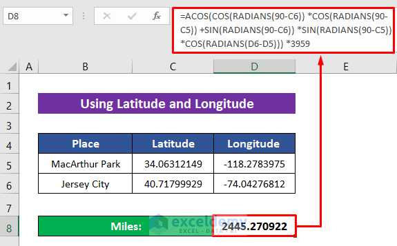 Using Latitude and Longitude to Calculate Miles between Two Addresses in Excel