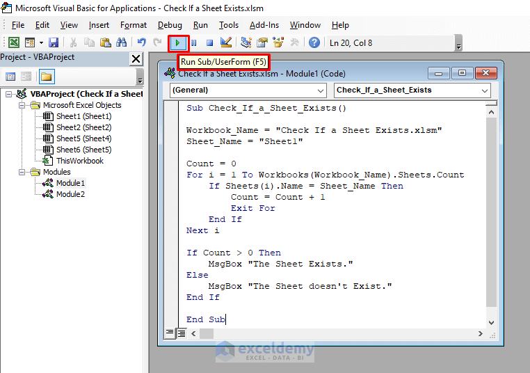 Excel VBA Check If A Sheet Exists 2 Simple Methods ExcelDemy