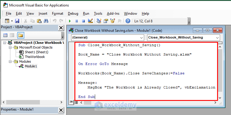 Excel VBA Close Workbook Without Saving ExcelDemy