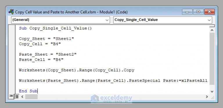 Excel Vba Copy Cell Value And Paste To Another Cell