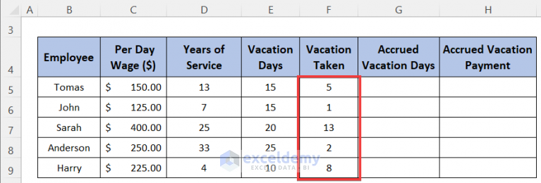 how-to-calculate-accrued-vacation-time-in-excel-with-easy-steps