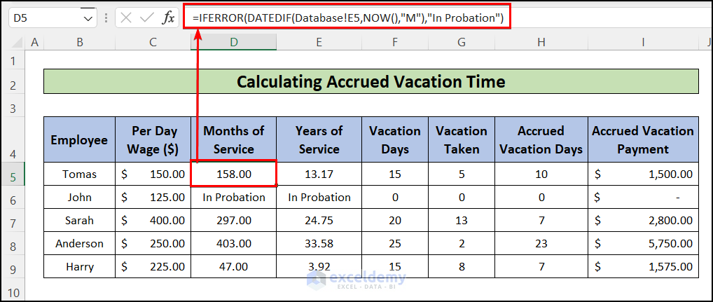 How To Calculate Accrued Vacation Time In Excel with Easy Steps 