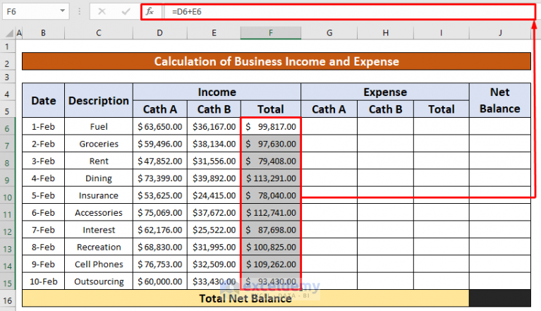 How to Calculate Business Income and Expense in Excel Worksheet