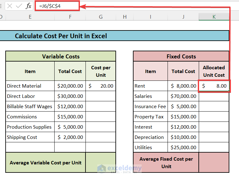  How To Calculate Cost Per Unit In Excel With Easy Steps ExcelDemy