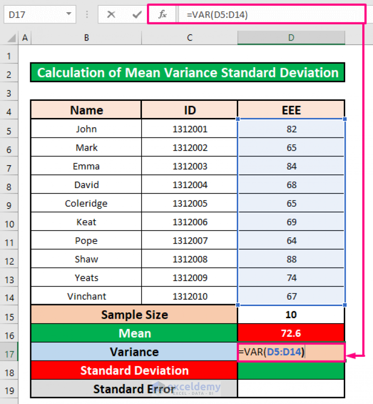 How to Calculate Mean Variance and Standard Deviation in Excel