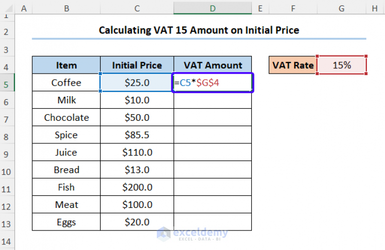 How To Calculate Less Vat In Excel