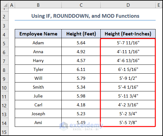 How To Convert Decimal Feet To Feet And Inches In Excel 4 Methods