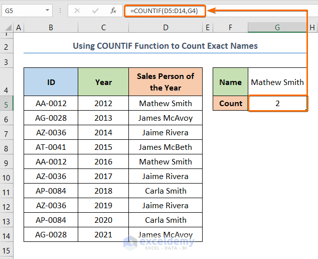 How To Count Specific Names In Excel 3 Useful Methods 