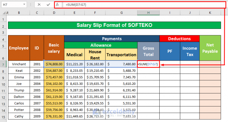 How To Create Salary Slip In Excel With Formula