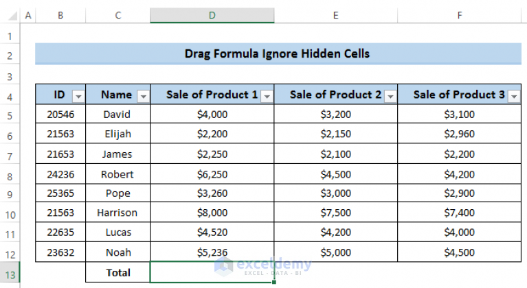 how-to-drag-formula-and-ignore-hidden-cells-in-excel-2-examples