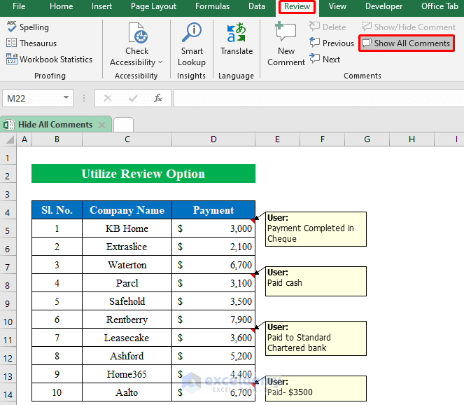 How To Hide All Comments In Excel 3 Simple Methods ExcelDemy