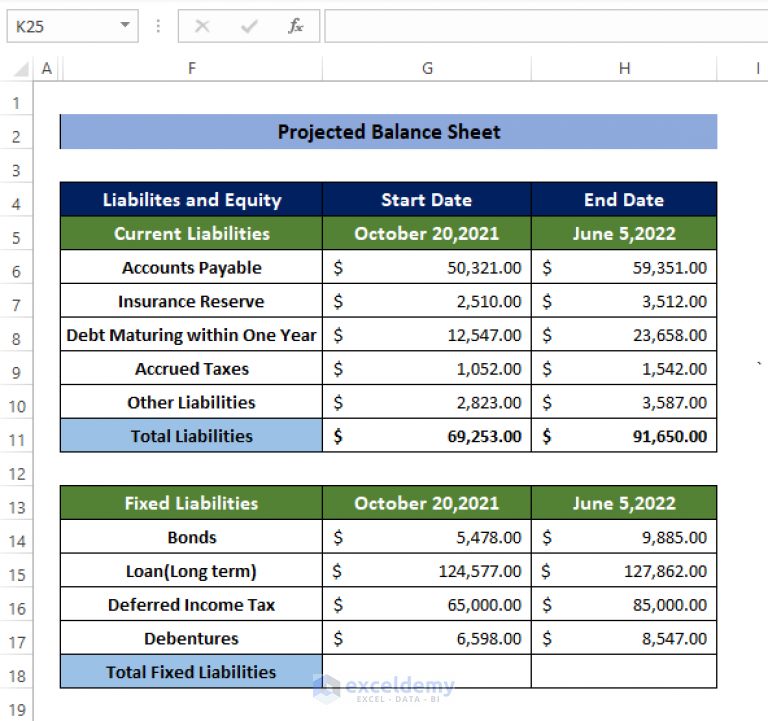 How To Make Projected Balance Sheet In Excel