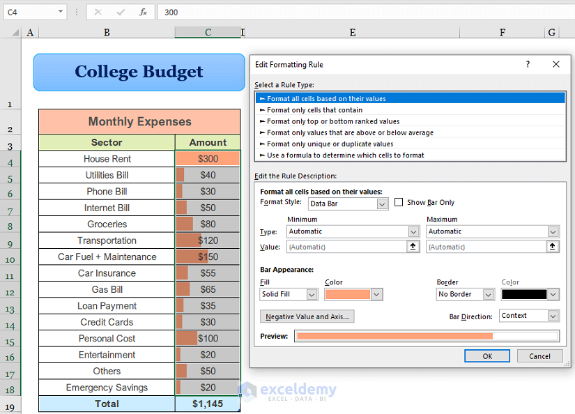 excel budget assignment gcu