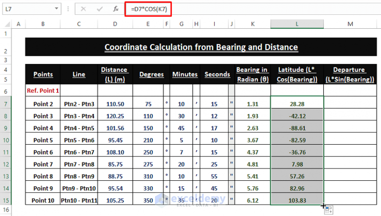 how-to-calculate-coordinates-from-bearing-and-distance-in-excel